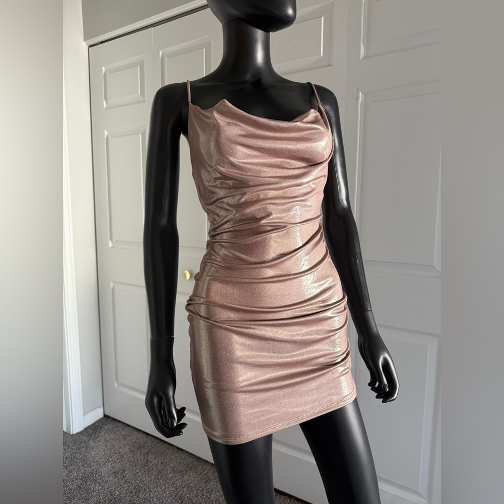 Champagne pink spaghetti strap dress